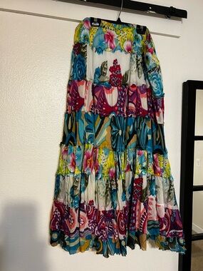 Cato Multicolor Floral & Abstract Tiered Maxi Skirt